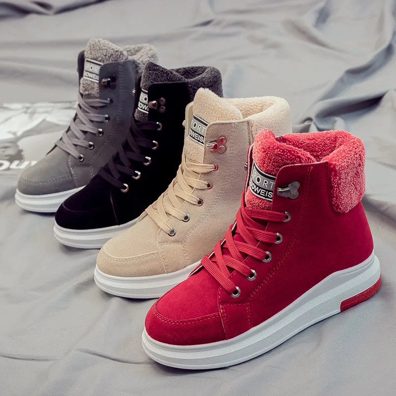 
lace up style woman winter boot Suede upper winter outdoor high top sneakers wholesale 