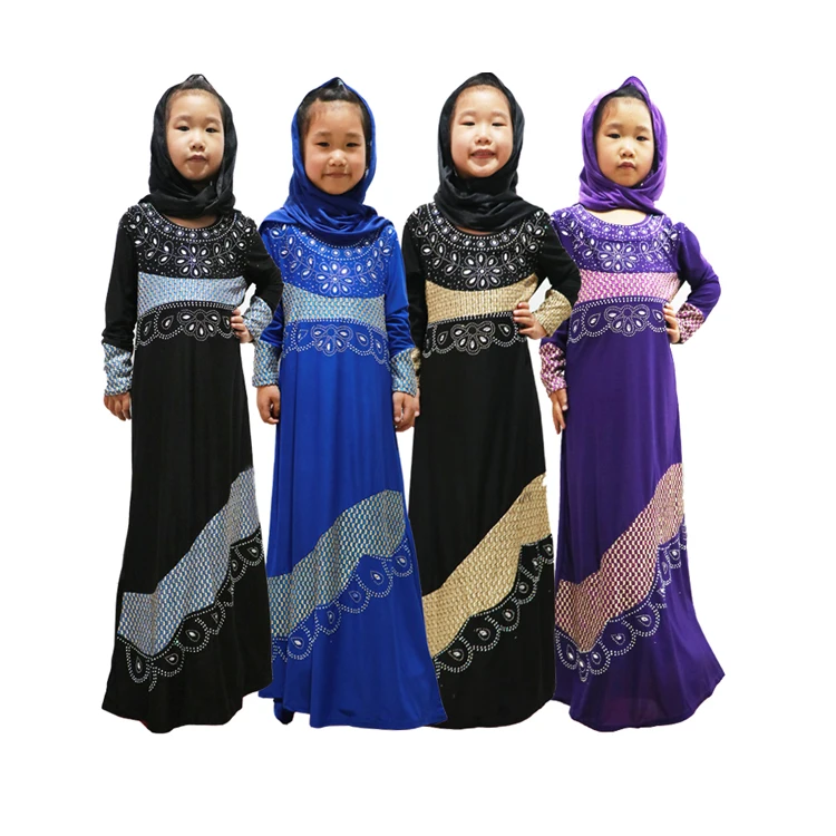 

2018 wholesale dubai design gril long muslim abaya with diamond stone, Three color mix