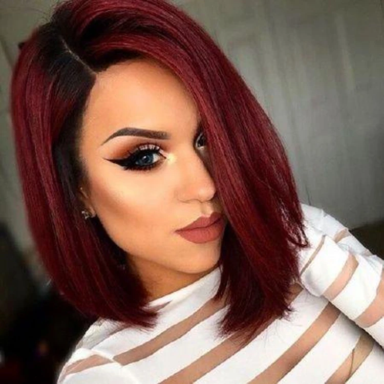 China Wholesale Best 10 Inch Short Side Part Red Wine Ombre