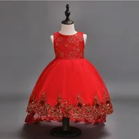 

High-grade red wedding gown kid Birthday party dress Girl Flower Dress for 10 years old