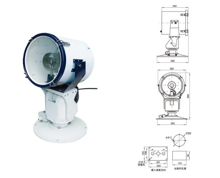 1000W boat ship marine search light built in motor assembly TG72-A