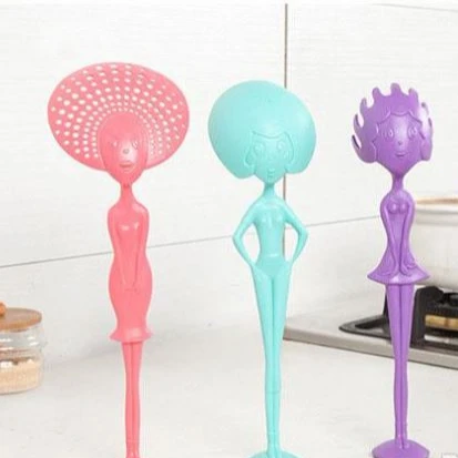 

Kitchen Tools Cartoon Figure Plastic Soup Spoon colorful women-shaped long handle soup Noodles scoop Standing, Customized color