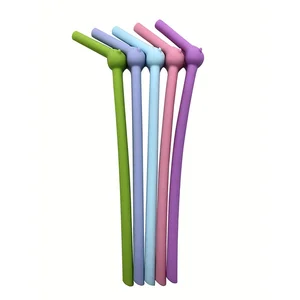 Image of 220*8.5*6mm FDA LFGB Bent Animal Pig Piggy Shape Food Safety Kids Children Edible Slim Drinking Silicone Straws for baby