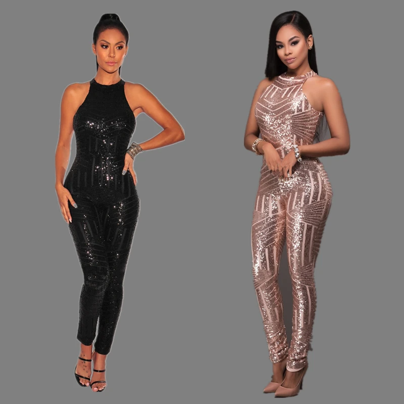

Nice quality sequins backless one piece jumpsuit women boutique womens clothing latest design 2019, Picture