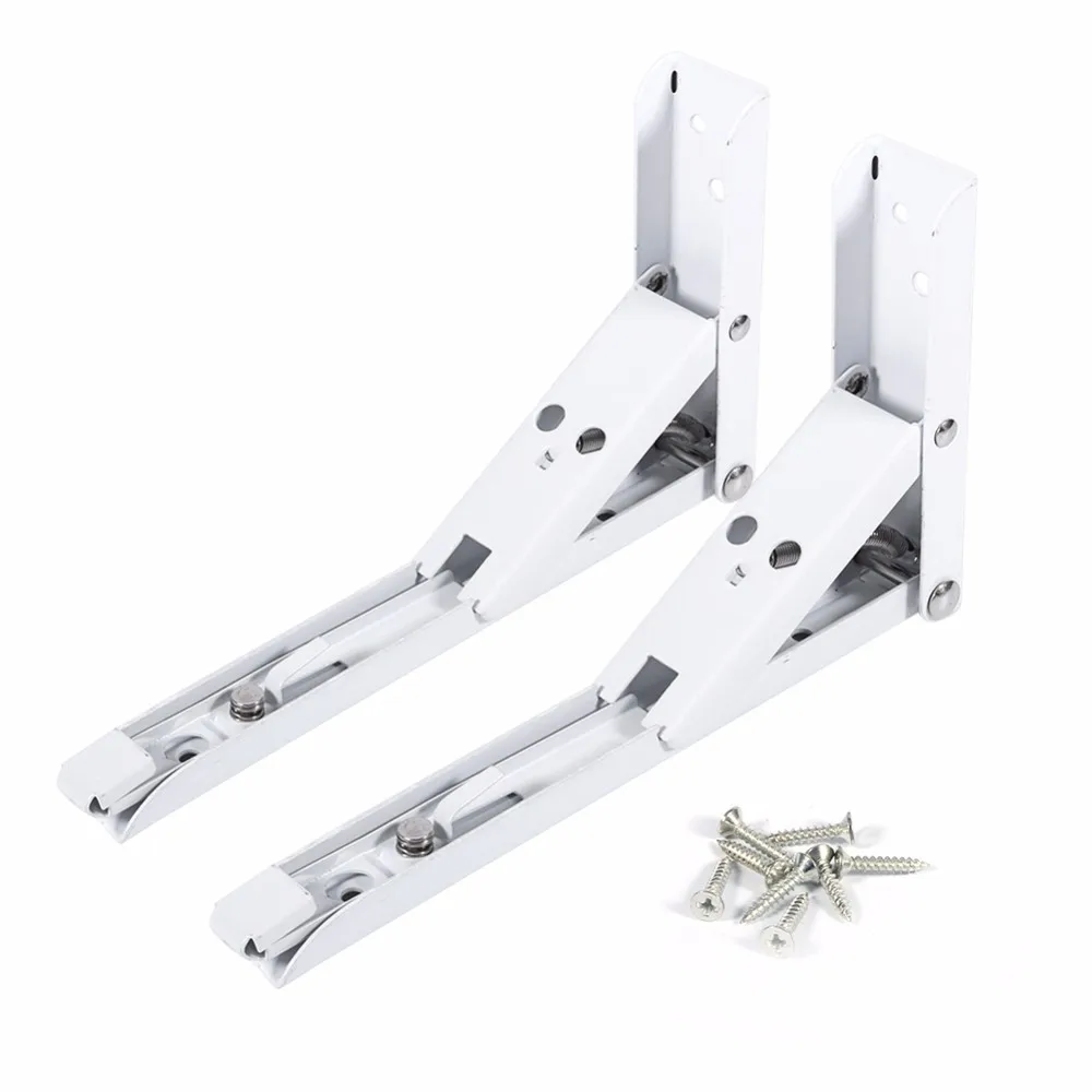 

2 pcs 8 inch Milk White Triangle Folding Angle Bracket Wall Mounted Steel Folding Shelf Supports Brackets With 8 Screws