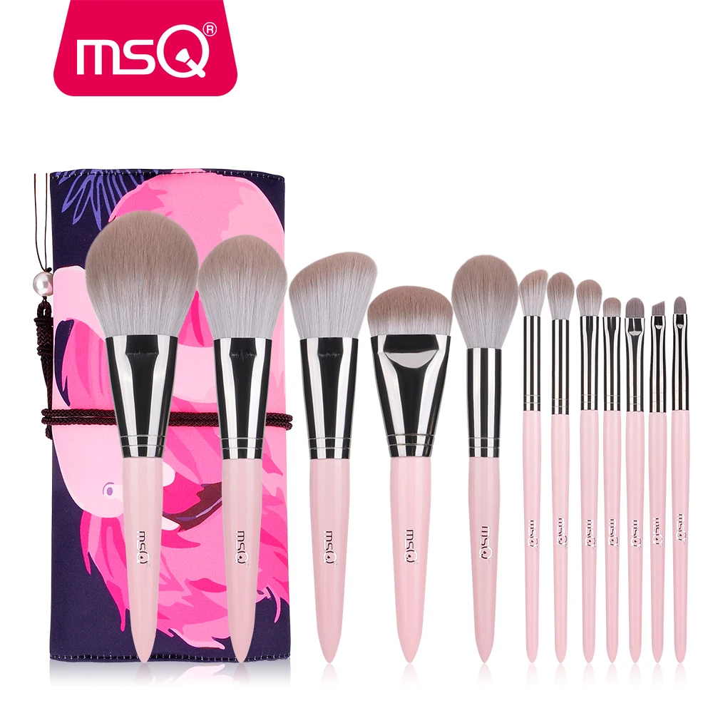 

MSQ make up brush 12pcs FLAMINGO synthetic hair makeup brushes luxury private label Makeup Brush Set