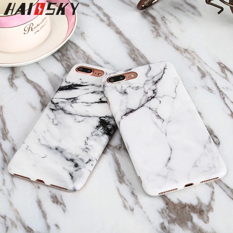 

HAISSKY Marble Stone back cover Case For iPhone 8 Case Painted Matte TPU Cover case Mobile Phone protecter for iphone