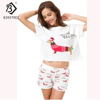 

Women's Pajama Sets Christmas Dachshund Dog Print 2 Pieces Set Crop Top + Shorts Elastic Waist Loose Top White Home Wear S92002R