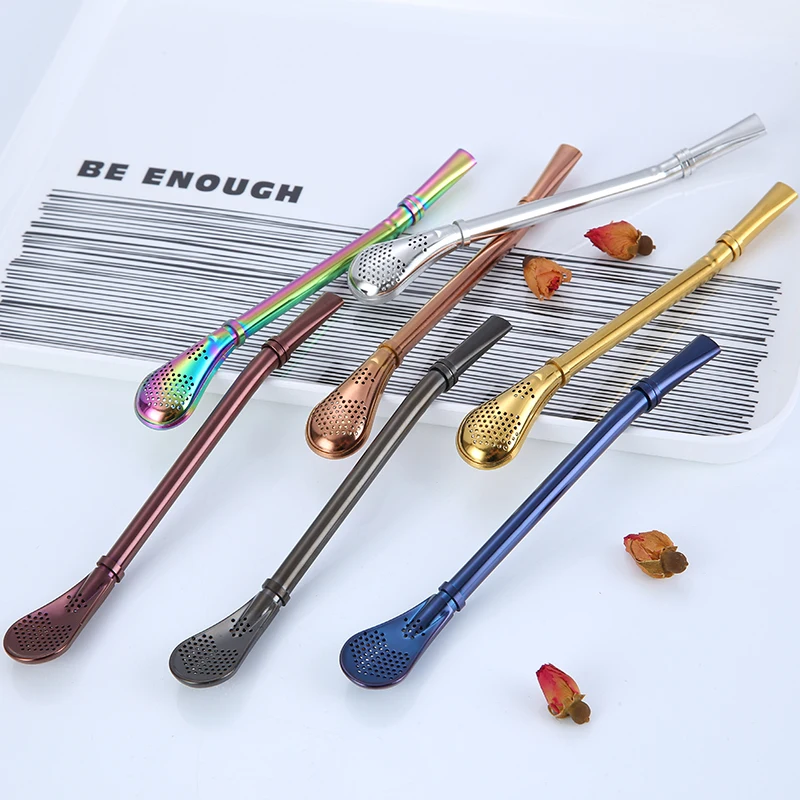 

Food Grade Recyclable Metal Stainless Steel 304 Yerba Mate Tea Bombilla Drinking Straw Spoon, Sliver,gold, rose gold, black, rainbow, blue, purple