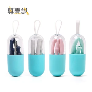 Travel reusable Food grade silicon folding Collapsible silicone straw With Case