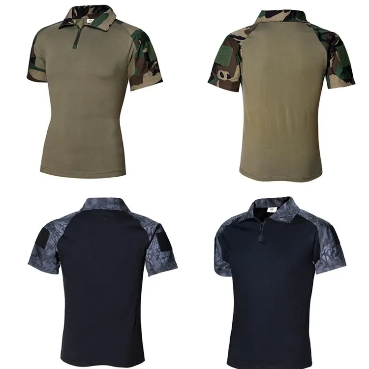 Tactical Military Combat Short Sleeve Slim Fit Camo Shirt With Zipper ...