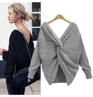 

cheap stock high quality New sweater with irregular cross knot knitted back for women wearing sweater fashion