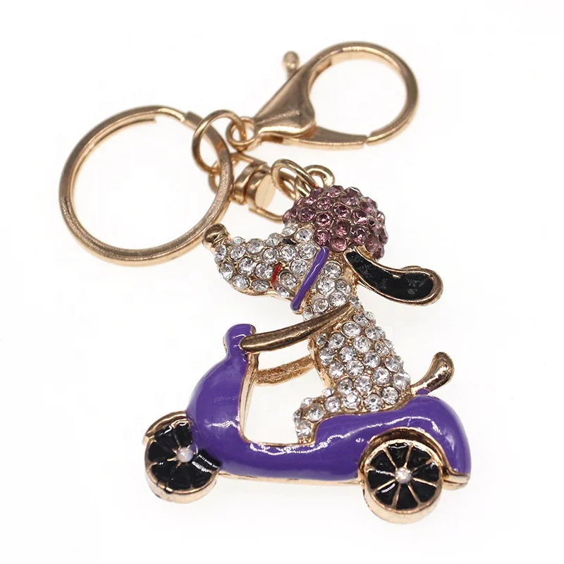 

Cute Rhinestone Poodle Puppy Keychain Bling Bling Diamond Crystal Dog Key Chains Ring Holder Purse Handbag Pendant Charm Gifts, Crystal, blue