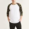 New design camo print 3/4 raglan sleeves dolphin hem custom t shirts men