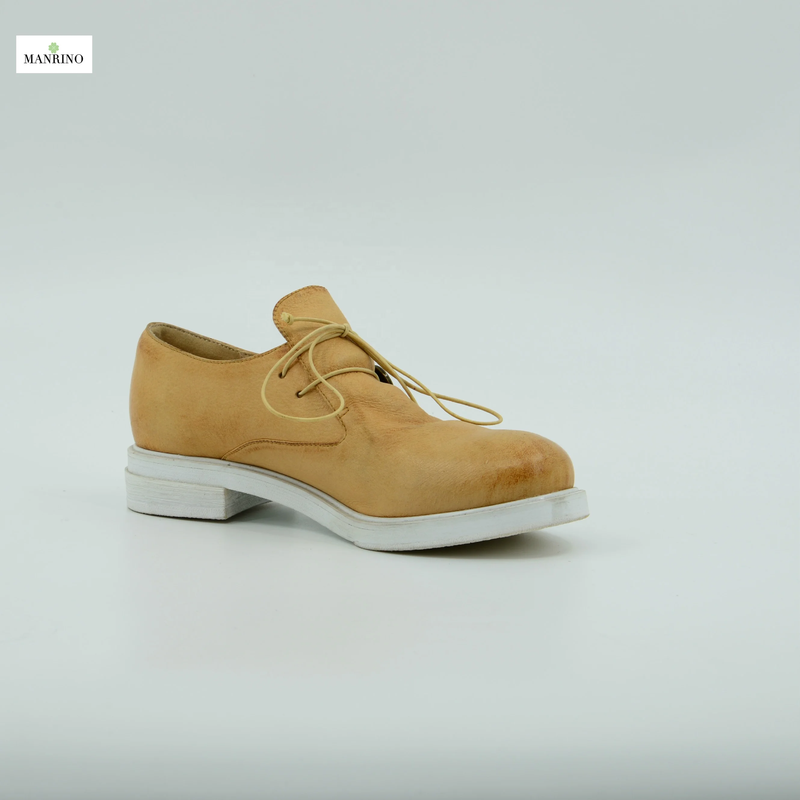 
MANRINO-0116 Litchi Texture Butter Cow Leather Upper Flat Oxford Sole Lace Up Handmade Women Casual Leather Shoes Manufacturer 