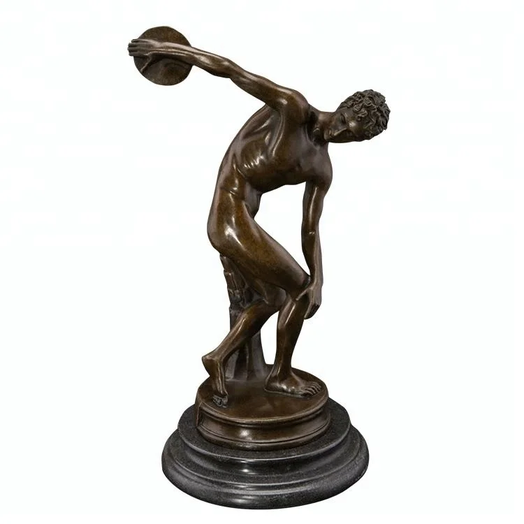 

DS-392 Classical Statue Discobolos Bronze by Greek Artist Myron Famous Discus Throw Sculpture Figurine