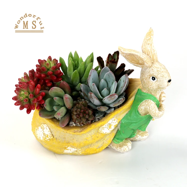 Resin colorful easter rabbit bunny balcony flower pot,flower pot cute,resin easter decoration mini succulent pot