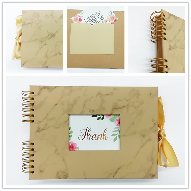 Marble Pu Cover Spiral Binding Scrapbook Photo Album with White Pages for Pictures