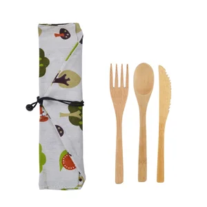 Image of Factory directly sale wooden cutlery bamboo spoon fork knife travel utensils set