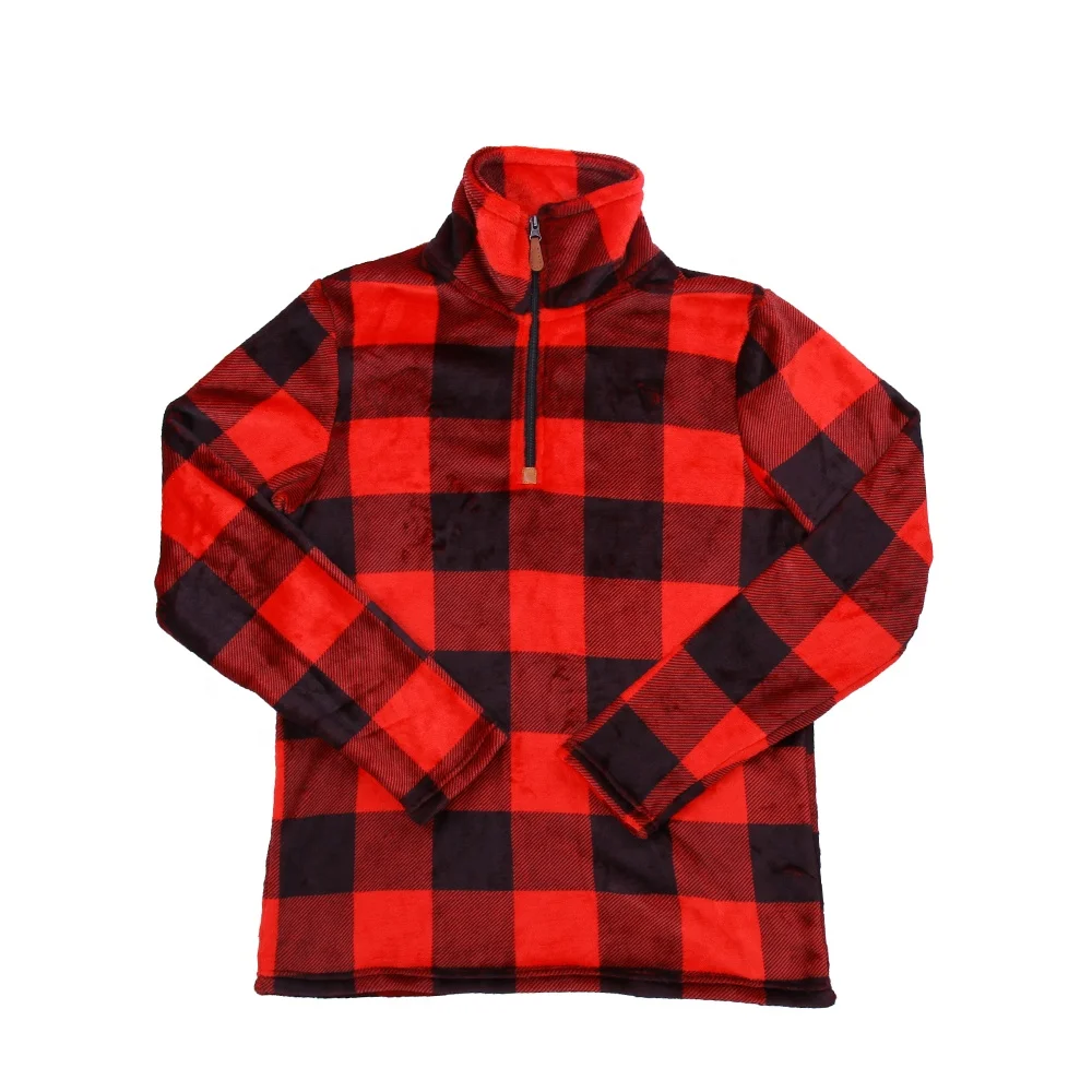 

Buffalo Plaid 1/4 Zip Long Sleeve Flannel Pullover, Red;black