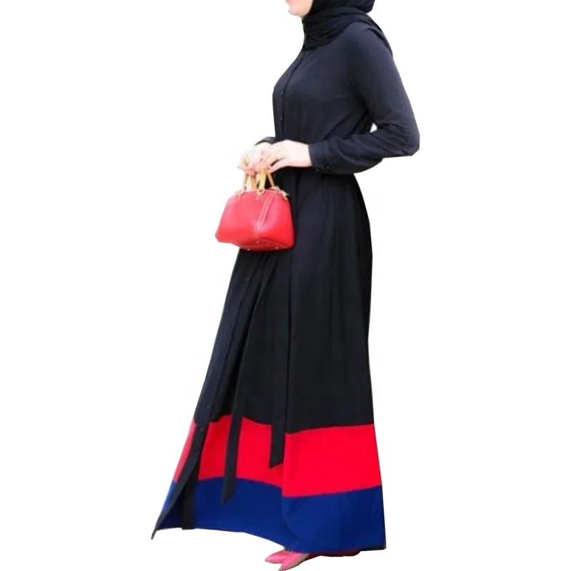 

2019 best customize design best quality soft polyester dubai islamic women dress, Black