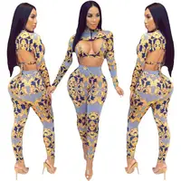 

2019 latest design wholesale fashion print two piece sexy club wear women outfits