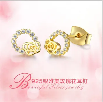 2018 Zircon Pure Silver Rose Earring C Shaped Stud 2018 Zircon Pure Silver Rose Earring C Shaped Stud Earrings