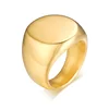 Fashion 316L Stainless Steel Engravable Plain Blank Polished Round Shape Signet Ring Gold Plated For Men Classic Jewelry
