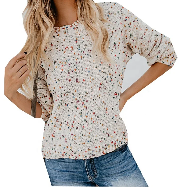

Wholesale New Design Crew Neck Confetti Knit Sweater, White
