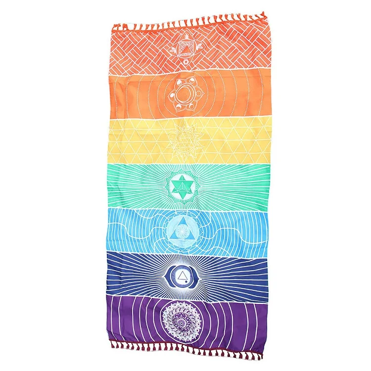 

Rainbow Mandala Wall Tapestry Rainbow Polyester Printing Yoga Mat Hippie Blanket, Seven chakras / blue gyro / flower