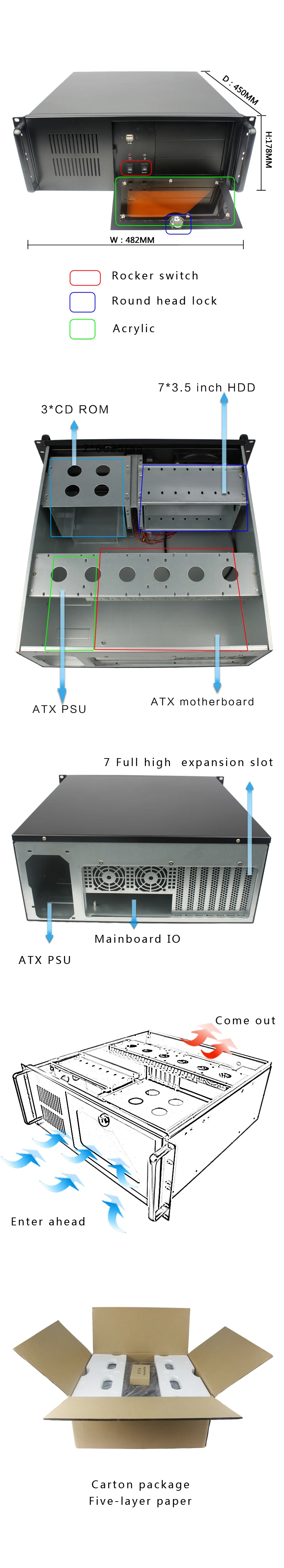 19 inch 4U industrial computer case rack mount server chassis