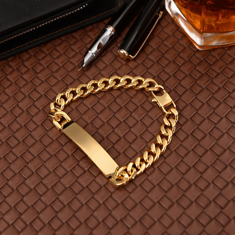 

wholesale custom gold plated engrave stainless steel couple blank chain link id bracelet