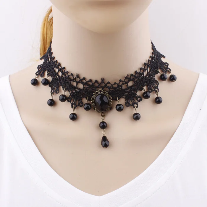 

Wholesale halloween party carnival women's neck collar lace tassels necklace gothic necklace