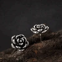 

Vintage 925 Silver Stud Earring Rose Flower boucle d'oreille S925 Sterling Silver Earrings for Women Jewelry