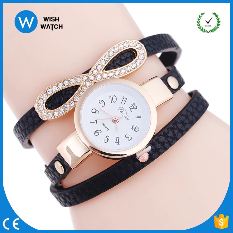 

2943 Ladies Duoya Brand Rhinestone Infinity Watch Leather Dress Style Bracelet PU Leather Wristwatch best women's watch brands, Red;black;brown;green;blue;pink;purple;golden