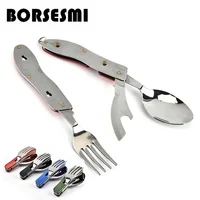 

Creative folding spoon fork knife with opener 3 in 1 portable tableware camping cutlery set stainless steel cutlery for travel