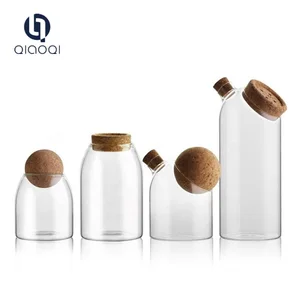 Image of Unique design handmade fashion glass jar with cork lid for kitchen usage