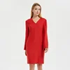 APHACATOP 2019 Spring & Summer Hot sale Red Solid Basic Long Sleeves Women Dress