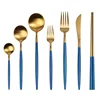 Stainless steel spoon fork and knife cutlery gift sets blue gold cutlery