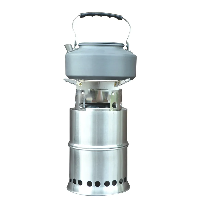 

portable stainless steel alcohol or wood gas burning camping stove for backpacking picnic outdoor, Sliver