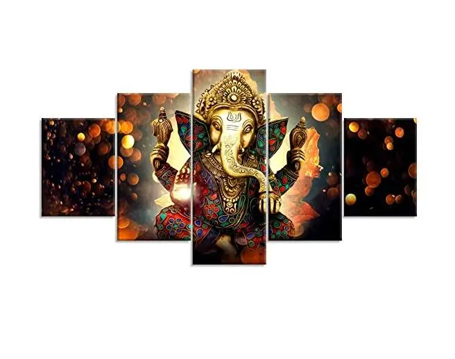 

Modern Home Decor 5pcs Wall Art HD Print Hindu God Ganesha Elephant Picture Framed Ready to Hang, N/a