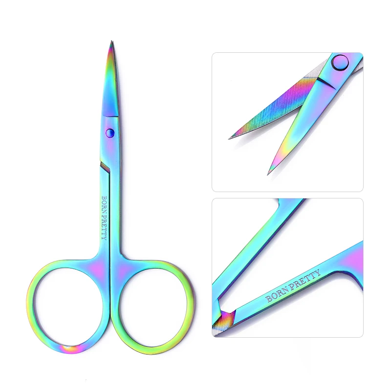 

BORN PRETTY Chameleon Curved Head Eyebrow Scissor Makeup Trimmer Facial Hair Remover Manicuring Scissor Nail Cuticle Tool