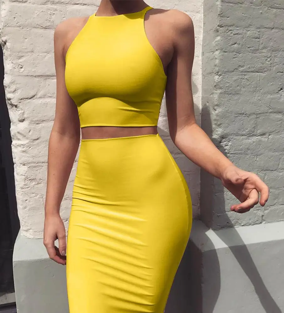 

2018 Sleeveless Summer Women Dress Sexy Club Halter 2 PCS Dress Top Bandage Dress, Picture