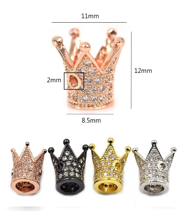 
Zircon large hole engraved micro pave accessories crown shape bead spacers brass pave bead beads for jewelry making 