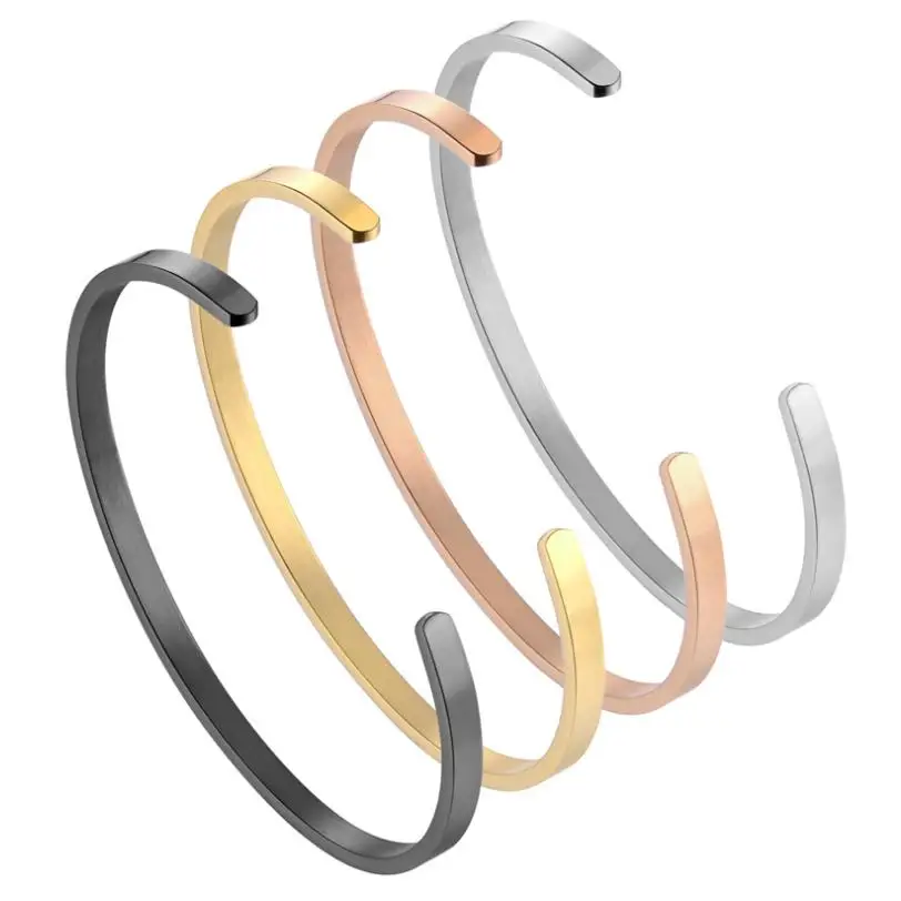 

high polish 4mm wide Open metal cuff bracelet stainless steel blanks while 6mm offer a low price but color not as nice as 4mm, Rose gold, silver, gold