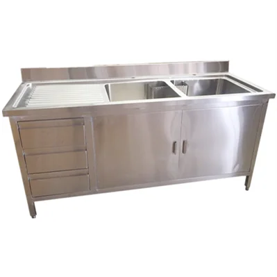 Commercial Stainless Steel Double Bowl Sink Cabinet With 3 Drawers And ...