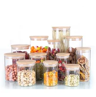 

Clear Borosilicate Food Storage Container Airtight Glass Jar Wooden Lid