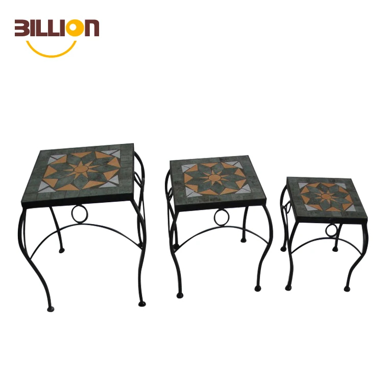 Garden Indoor Outdoor Round Tile Plant Stands Set Of 3 Mosaic Plant