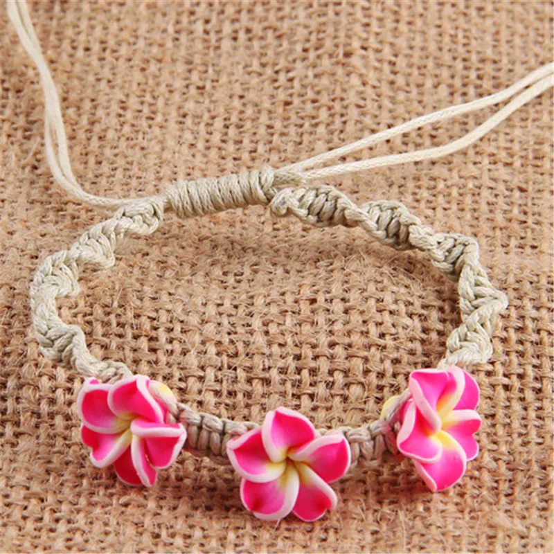 

Sweet Hawaiian Style Handmade Braid Soft Ceramic Flower Bracelet, Yellow pink green blue