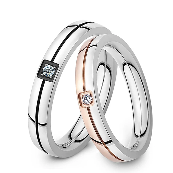 

2019 Fashion Jewelry Stainless Steel CZ Diamond Couple Ring Wedding Party, Silver